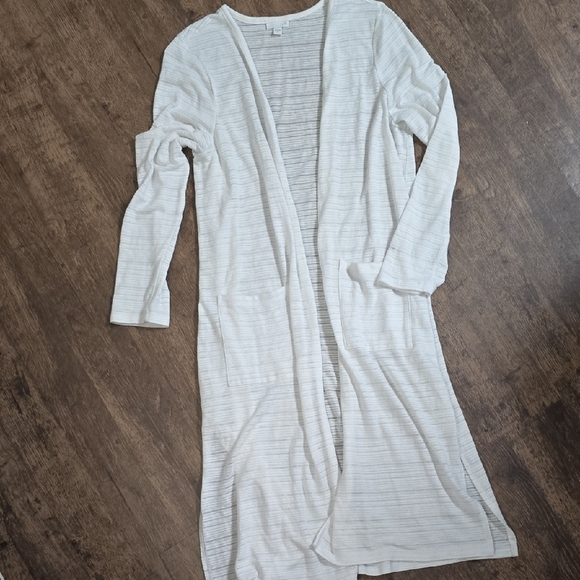 J. JILL Women's XL White Long Button Up Striped Cardigan - Picture 2 of 5